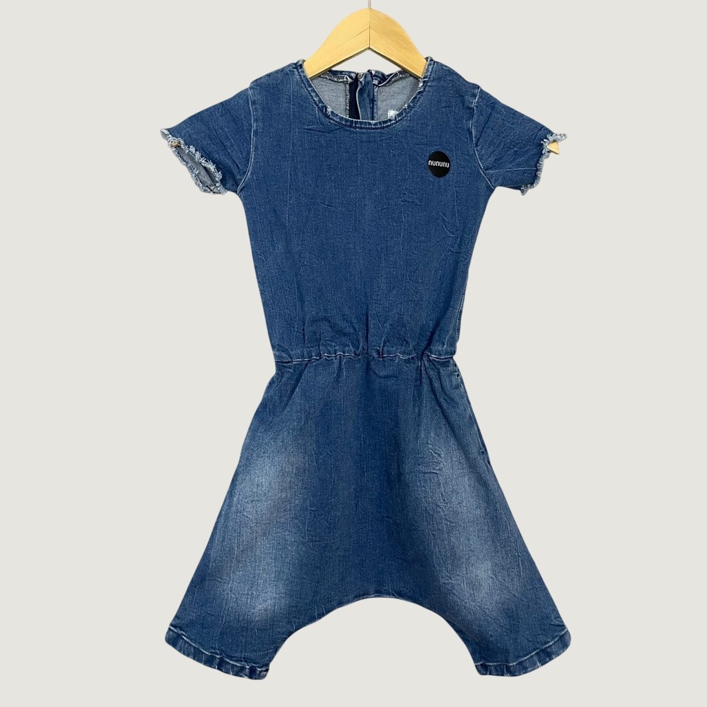 Nununu Jumpsuit Child Denim Harem Pants Sz 6-7 Girl Blue Jean Romper Distressed